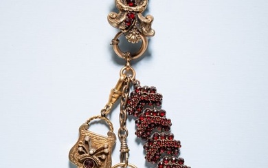 VICTORIAN CHATELAINE WITH BOHEMIAN GARNETS.