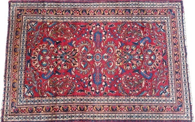 Vibrant Persian Oriental Antique Blue Red Tan 4’11”x3’5” Vintage Rug Carpet