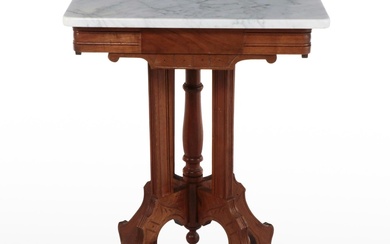 Victorian, Eastlake Style Walnut, Burl Walnut and Marble Top Table, Late 19th C