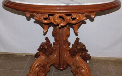 Victorian Walnut Carved Marble Top Center Table