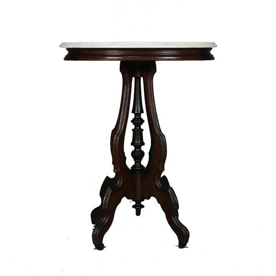 Victorian Walnut Marble Top Table, 19th C