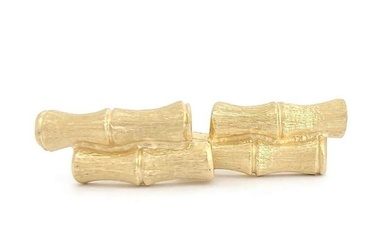 Vintage 1960's Textured Bamboo Cufflinks 14K Yellow Gold, 12.46 Gr