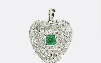 Vintage Emerald and Diamond Heart Locket Pendant