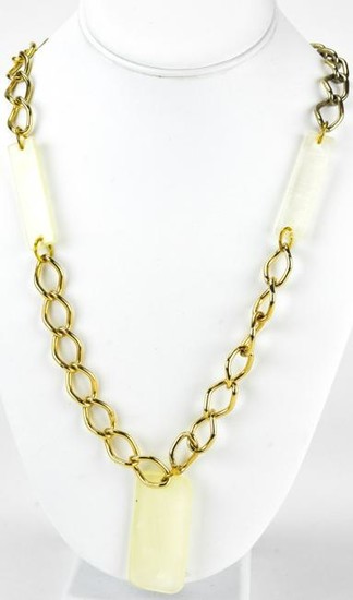 Vintage Gilt Metal & Faux Mother of Pearl Necklace