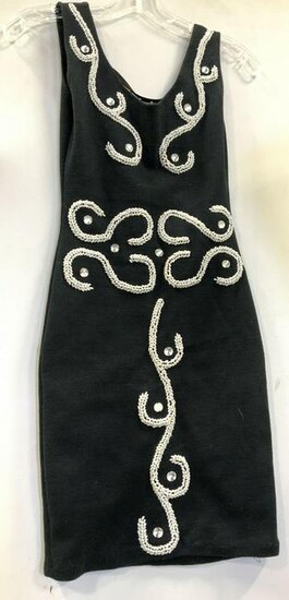 Vintage Knit Black Dress with Bead Embellishment