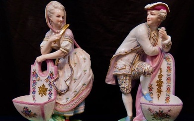 Vintage Pair of Paris Porcelain Table Salt Statues
