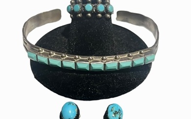Vintage Sterling Silver Native American Zuni Turquoise Lot Bracelet Signed