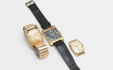 WRIST WATCH, 3 pieces, Jean Perret, Alpina and Elgin, tank, double, automatic/manual, 1950s-60s.