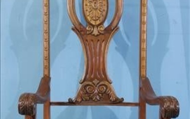 Walnut Victorian fireside chair with ivory upholstery