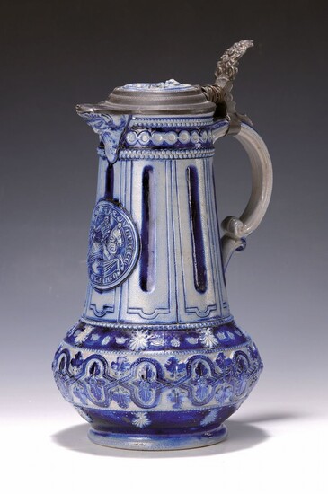 Wine pitcher, Westerwald, around 1880-90, stoneware, grey salt...