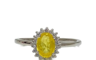 Youthful Yellow Sapphire & Austrian Crystal 925 Sterling Silver 14K white Gold Plated Ring & Earring