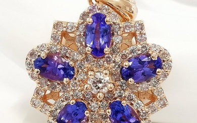 no reserve 1.25 ct Violetish Blue Tanzanite & 0.70 ct fancy purple Pink Diamond Pendant - 3.63 gr - 14 kt. Pink gold - Pendant - 1.25 ct Tanzanite - Diamonds