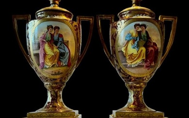style Royal Vienna - Kauffman - Table lamp (2) - Porcelain, Gold, Bronze