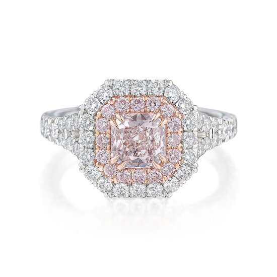 0.84-Carat Natural Very Light Pink Diamond Halo Ring, GIA Certified