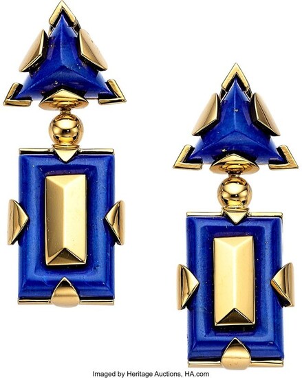 10092: Valentin Magro Lapis Lazuli, Gold Earrings Ston