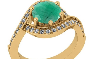 1.18 Ctw SI2/I1 Emerald And Diamond 14K Yellow Gold Bridal Wedding Set Ring