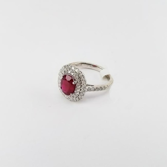 1.34ct Ruby & Diamond 18K White Gold Ring