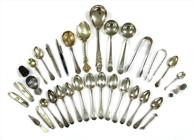 A collection of predominately 19th Century English silver flatware