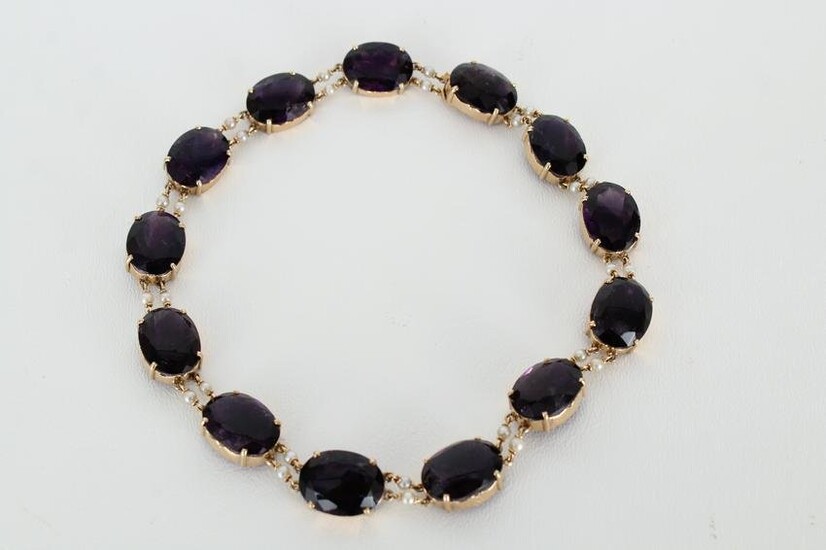 14K Gold, Amethyst and Pearl Necklace