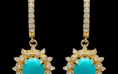14k Yellow Gold 4.00ct Turquoise 1.50ct Diamond Earrings