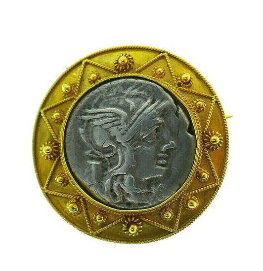 14k Yellow Gold Castellani Roman Coin Pin