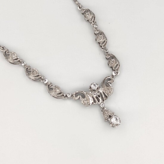 18 kt.White gold - Necklace with pendant and zircons