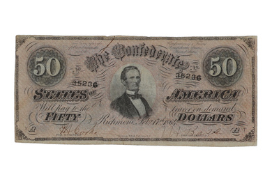 1864 Confederate States of America $50 Fifty Dollar Bank Note