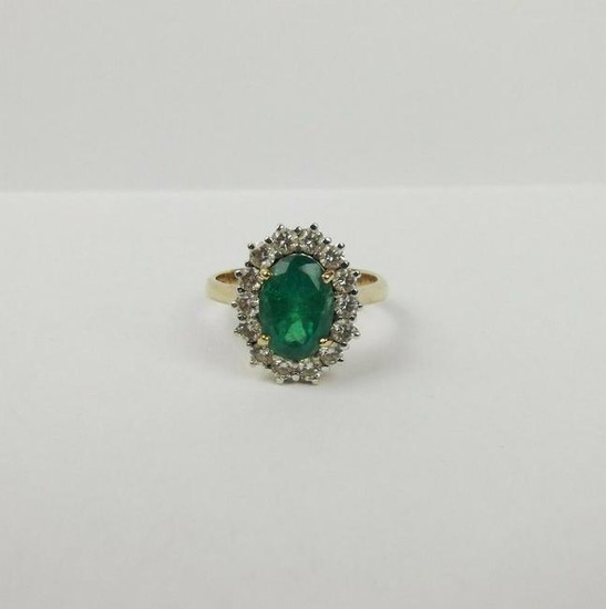 18Ct Yellow Gold Emerald & Diamond Flower Head Ring UK