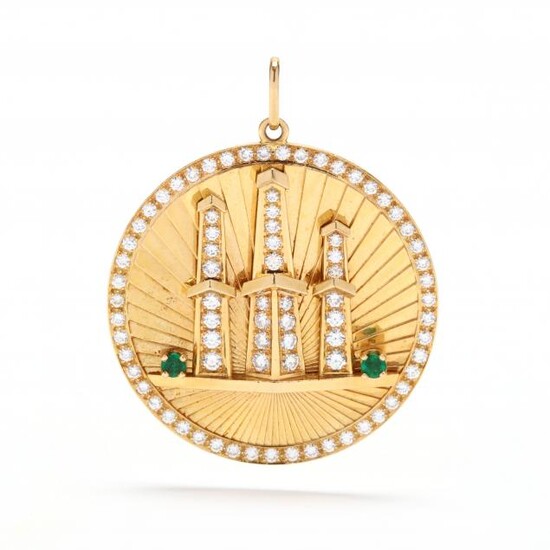 18KT Gold, Emerald, and Diamond Oil Well Pendant