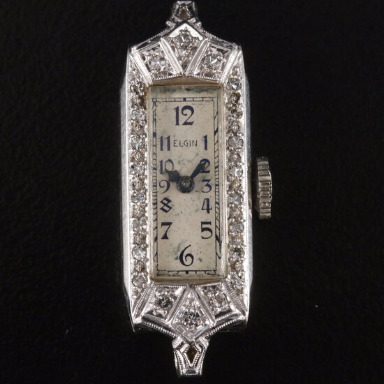 1935 Platinum and Diamond Elgin Hand Wind Wristwatch