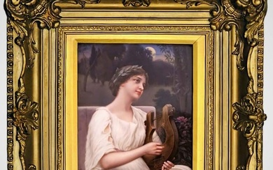 19th C. KPM Berlin Painted Porcelain Woman Playing Lyre Plaque