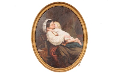 19th Century Italian School - Portrait of a Mother and Child | oil