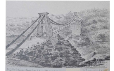 19th century English school - Pencil sketch of the Clifton Suspension Bridge