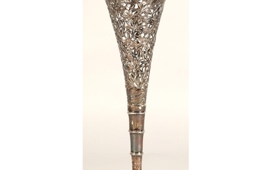 19th century chinese silver vase of flared form, the body wi...