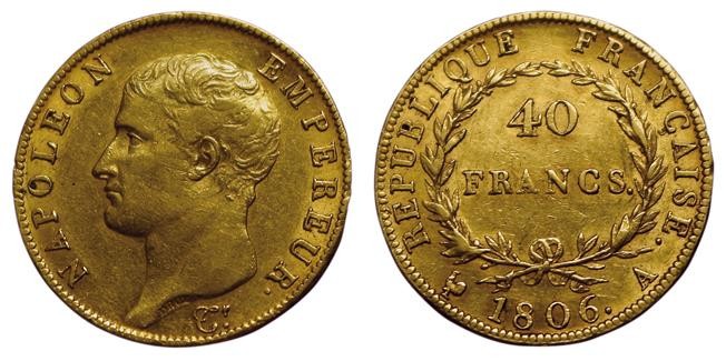 1er Empire. 40 Francs 1806 A. Paris. Gad.1082. TTB