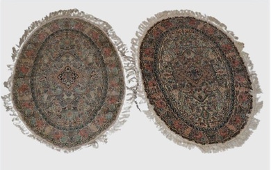 2' 0" x 3' 0" Pair Oval Persian Silk Rugs