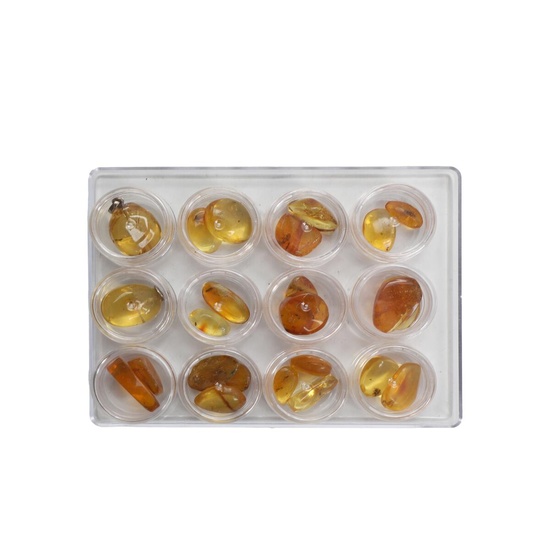 24 pieces of polished amber, several with inclusions, two pieces mounted as...