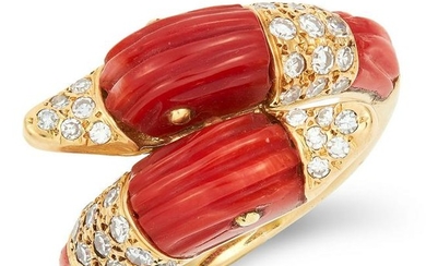 CORAL AND DIAMOND DUCK HEAD RING IN THE MANNER OF VAN