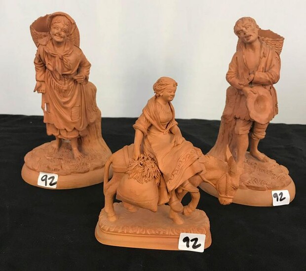 3 19th C. Terra Cotta German Deponirt Figurines