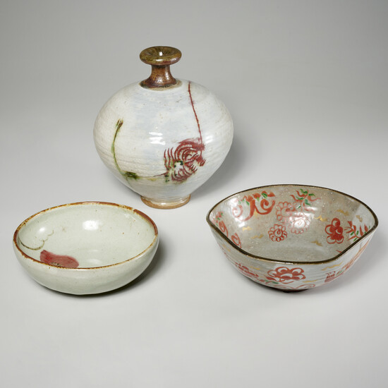 (3) Japanese Studio glazed pottery vessels