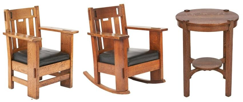 3 Mission Oak Furniture Pcs., incl. Stickley and Brandt