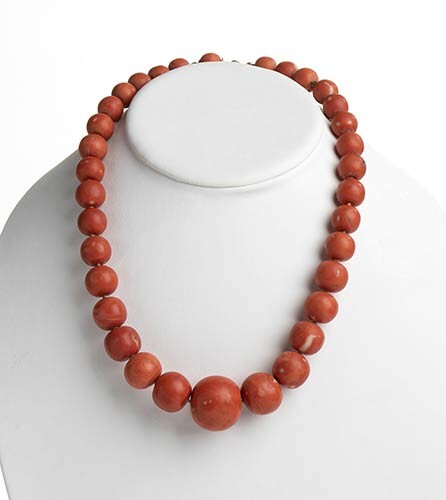 34 Cerasuolo coral (Corallium Elatius) graduated faceted beads necklace, low...