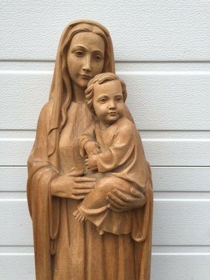 36" Hand Carved Wood Statue of Mary "Madonna with