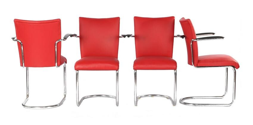 4 chromed tubular frame armchairs