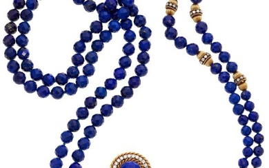 55392: Lapis Lazuli, Diamond, Gold Jewelry Suite Stone