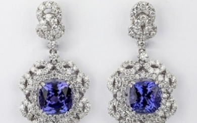 Tanzanite, diamond, and 18k ear pendants, 1.25"l