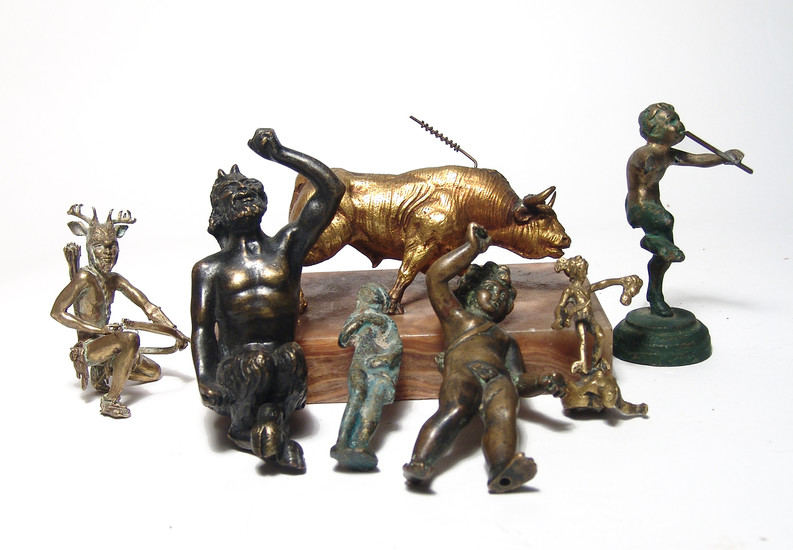 6 mostly Roman-style modern bronze/brass sculptures