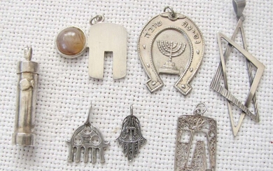 7 Old Silver sterling Jewish symbols pendants, total weight: 28 gr.