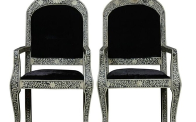 A pair of Indian bone inlaid armchairs