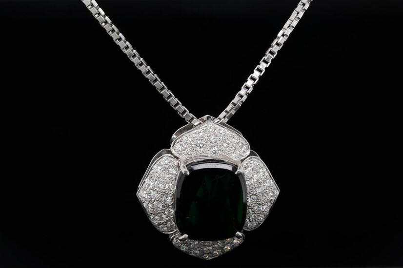 7.85ct Green Tourmaline, Diamond & Platinum Necklace